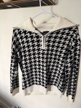 Talbots Zip-Collar Houndstooth Jacquard Sweater